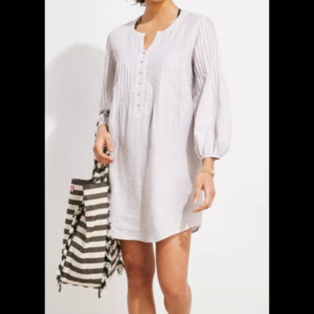 Vineyard Vines white Cotton Linen Long Sleeve pintuck cover up tunic Size:XL
